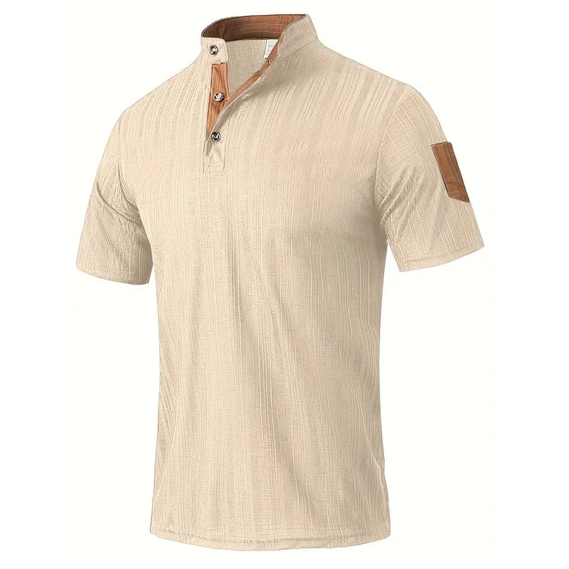 Men’s Summer Henley T-Shirt – Short Sleeve Solid Color