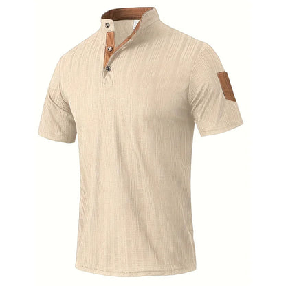 Men’s Summer Henley T-Shirt – Short Sleeve Solid Color
