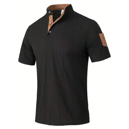 Men’s Summer Henley T-Shirt – Short Sleeve Solid Color