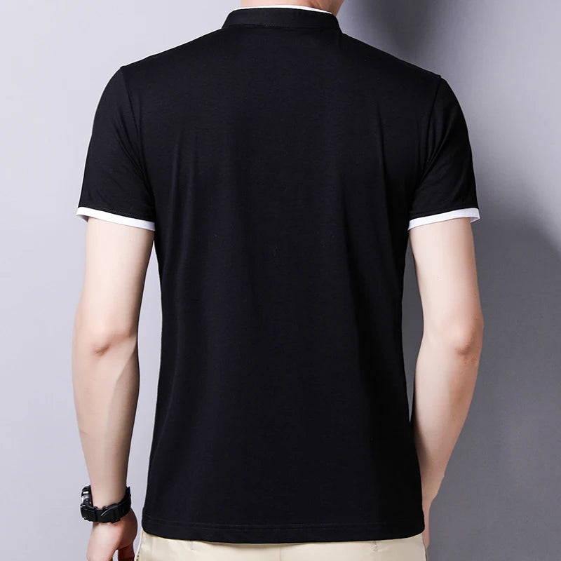 Fashionable Stand Up Collar Short Sleeved T-shirt