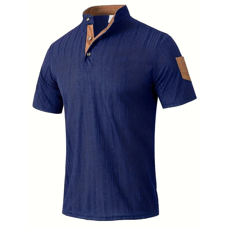 Men’s Summer Henley T-Shirt – Short Sleeve Solid Color