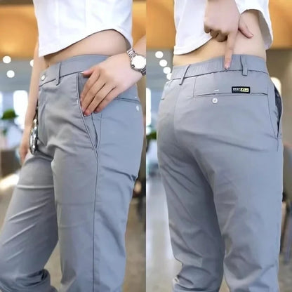 Men’s Ice Silk Golf Pants – Slim Straight Stretch Trousers