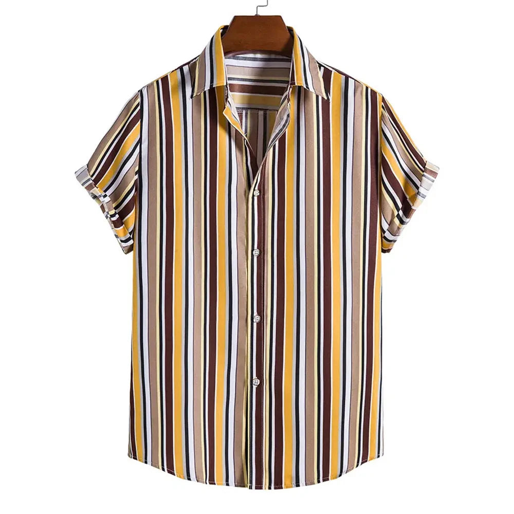 Men’s Summer Striped Short Sleeve Shirt – Casual Fashion