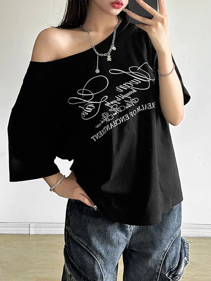 Women’s Summer Loose T-Shirt – Letter Print Streetwear Top