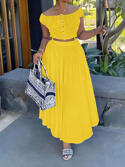Off Shoulder Crop Top & Long Skirt Set