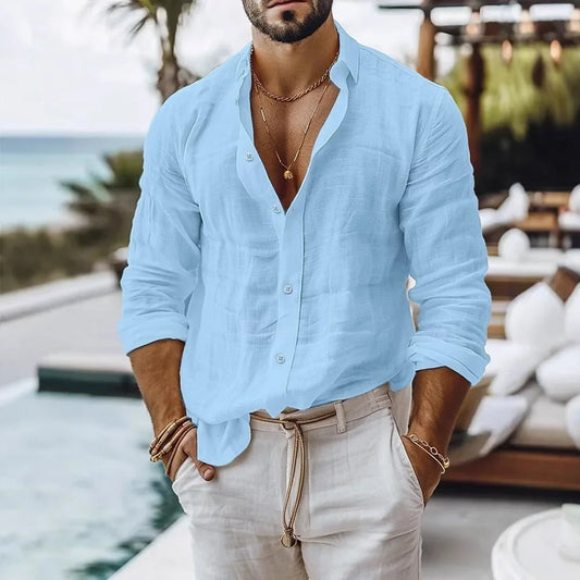 Men’s Summer Cotton Linen Shirt – Lightweight Beach Style