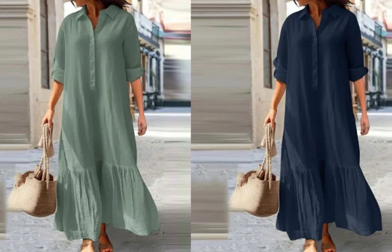 Women’s Long Sleeve Shirt Dress – Elegant Solid Color Office Wear