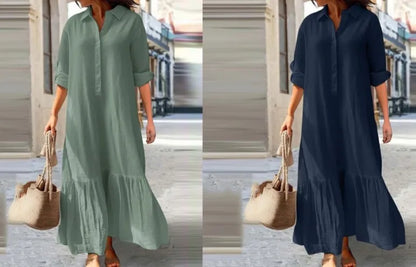 Women’s Long Sleeve Shirt Dress – Elegant Solid Color Office Wear