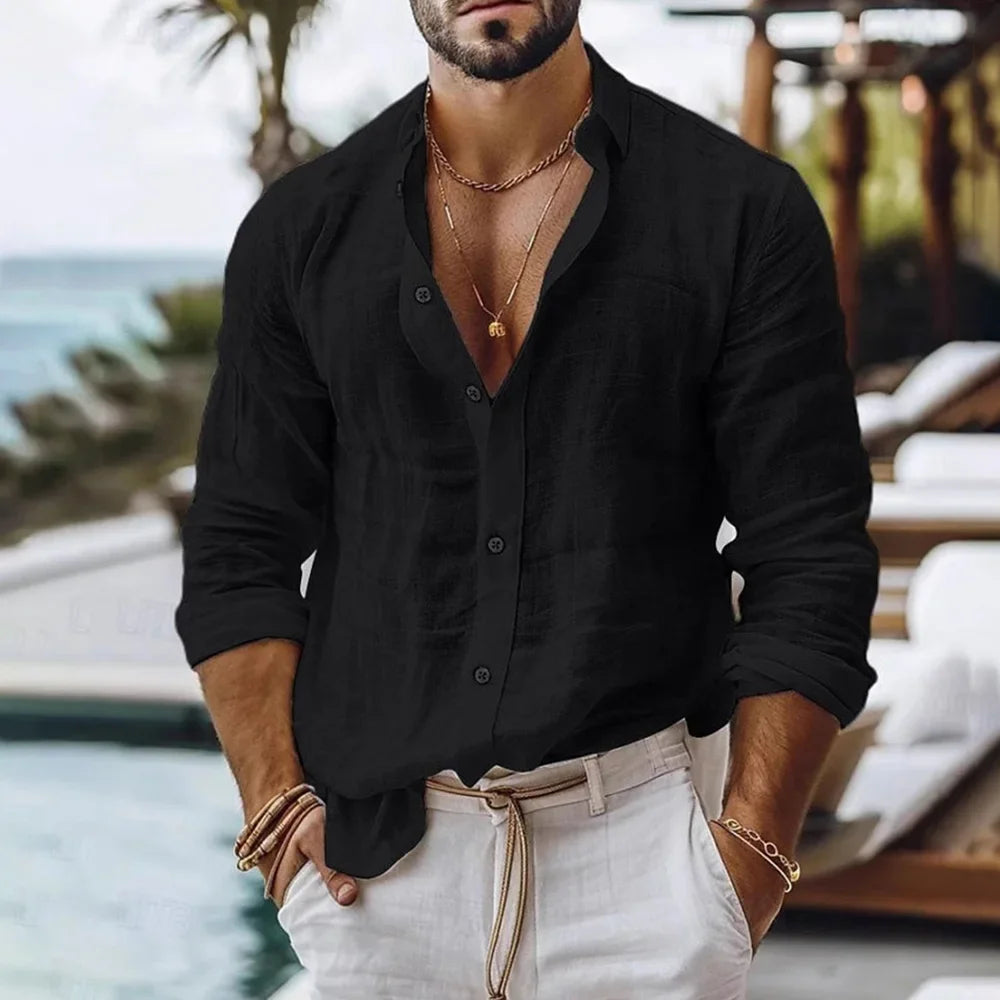 Men’s Summer Cotton Linen Shirt – Lightweight Beach Style