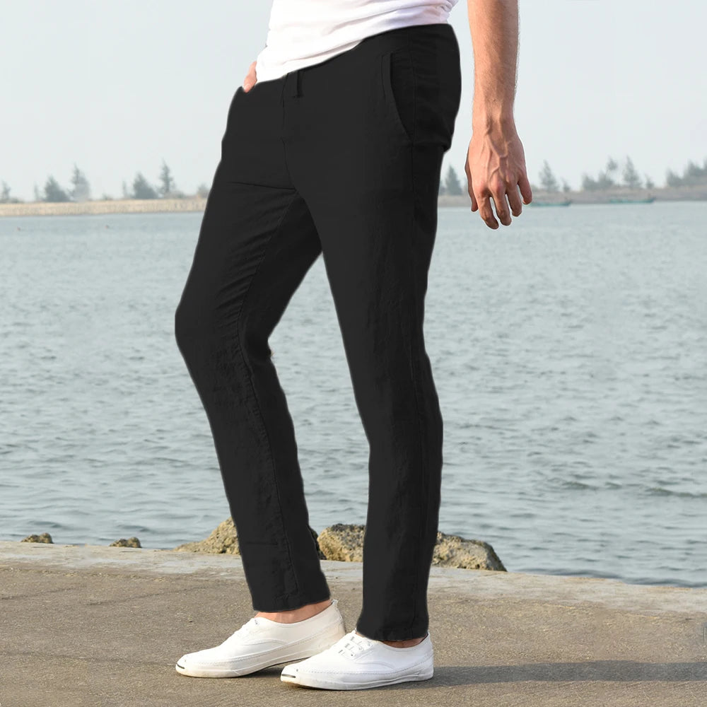 Men’s Cotton Linen Pants – Breathable Solid Color Trousers