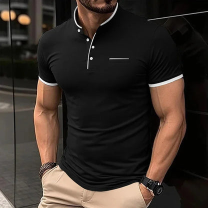 Fashionable Stand Up Collar Short Sleeved T-shirt