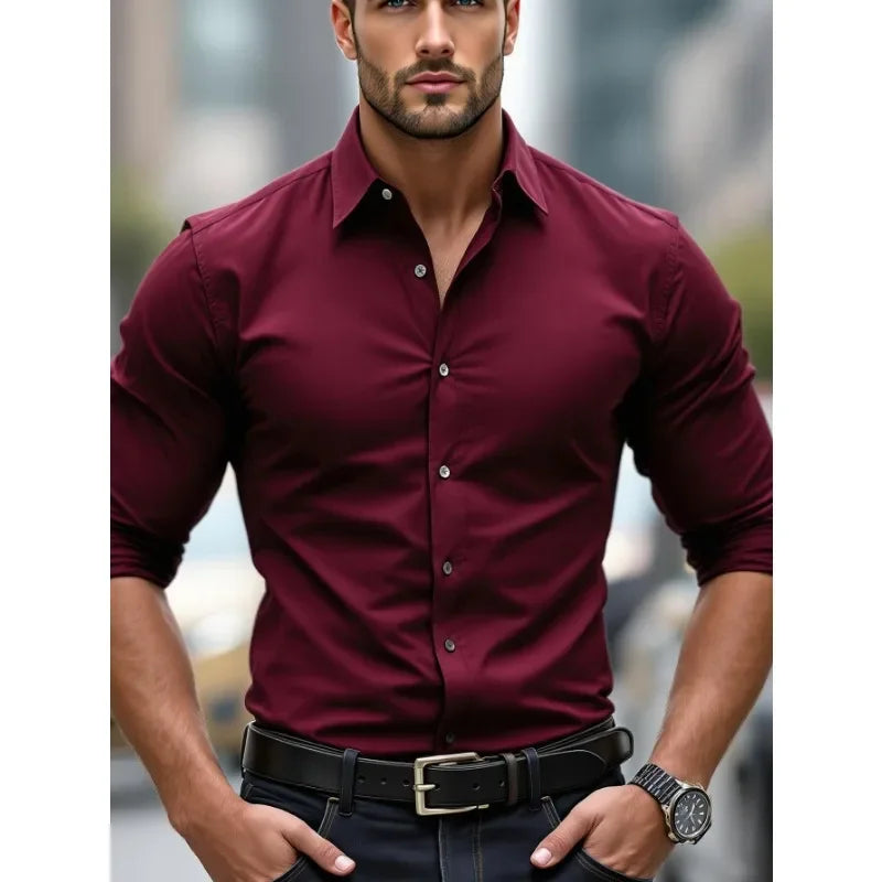 Long Sleeve Smart Casual Four Season Elastic Male Business Shirts