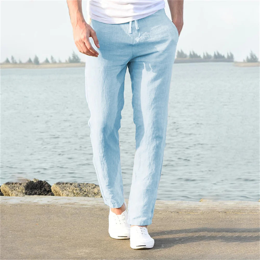 Men’s Cotton Linen Pants – Breathable Solid Color Trousers