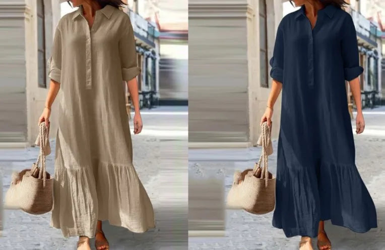 Women’s Long Sleeve Shirt Dress – Elegant Solid Color Office Wear