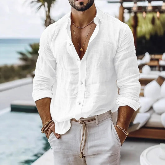 Men’s Summer Cotton Linen Shirt – Lightweight Beach Style
