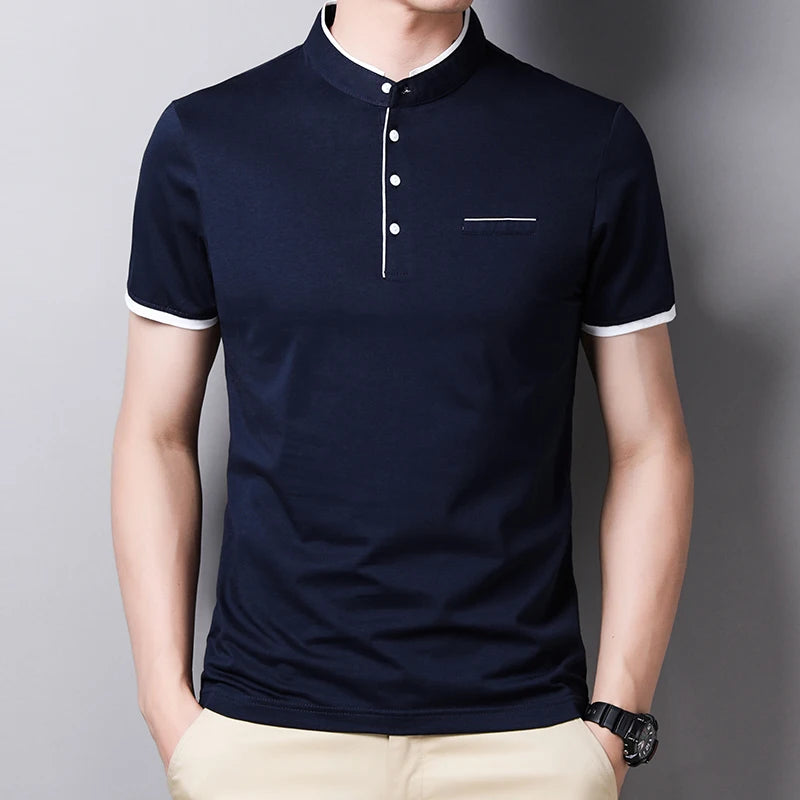 Fashionable Stand Up Collar Short Sleeved T-shirt