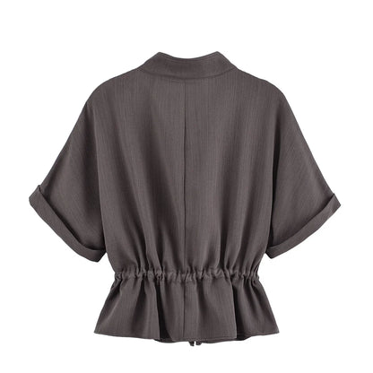 Short Sleeve Coat & High Waist Trousers Casual Outfit
