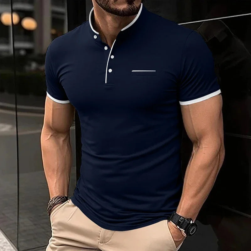 Fashionable Stand Up Collar Short Sleeved T-shirt